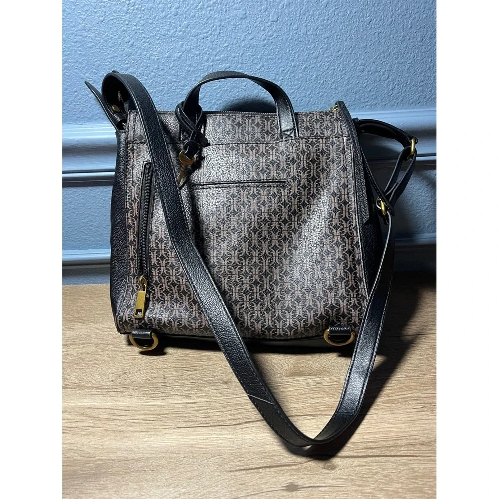 Fossil Convertible Floral Monogram Print Leather Backpack Satchel‎ Purse Bag